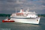 ID 1817 ITALIA PRIMA (1948/16144grt/IMO 5383304, ex-ITALIA, FRIDTJOF NANSEN, VOLKER, VOLKERFREUNDSCHAFT, STOCKHOLM. Renamed VALTUR PRIMA then CARIBE then ATHENA, THEN AZORES, then ASTORIA), berthing in...
